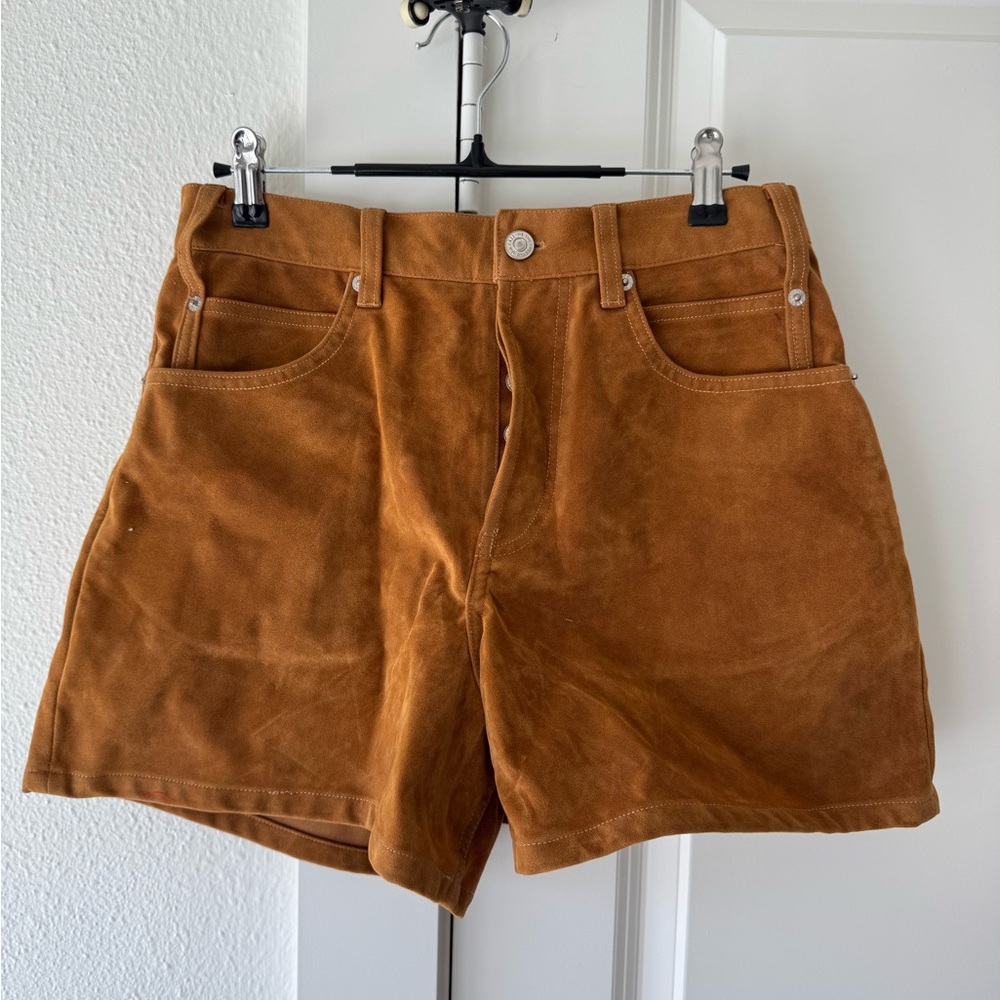 We The Free High-Waist Suede-Look Shorts in Cognac Brown